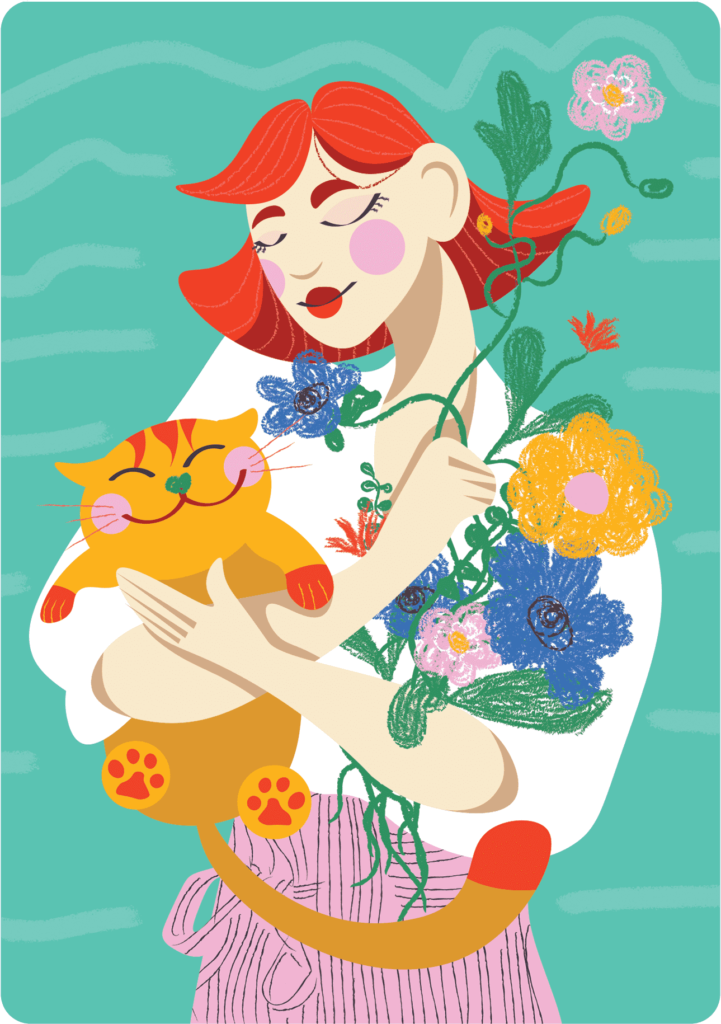 Purrfectly Blooming - Women and cat
